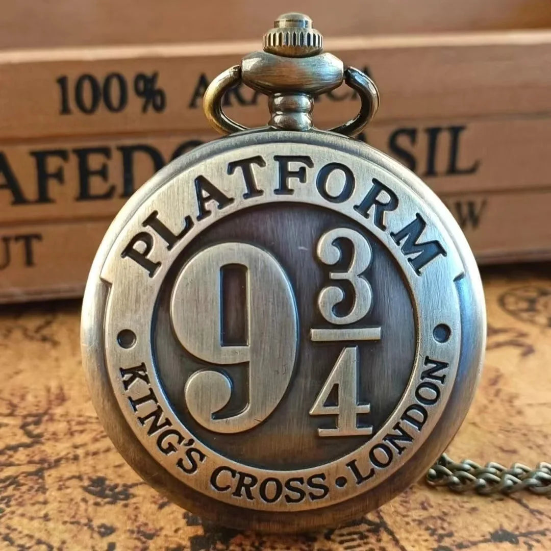Hot Movie Extension King's Cross London 9 3/4 Platform Quartz 47mm Dial Pocket Watch Bronze Full Hunter Necklace Pendant Cloc