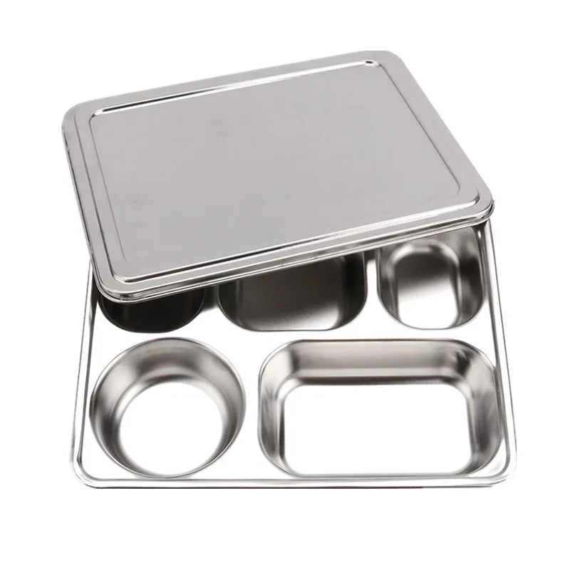 Fast Food Tray 5 Compartment Divided Dinner Tray Food Trays Stainless Steel Lunch Box for School