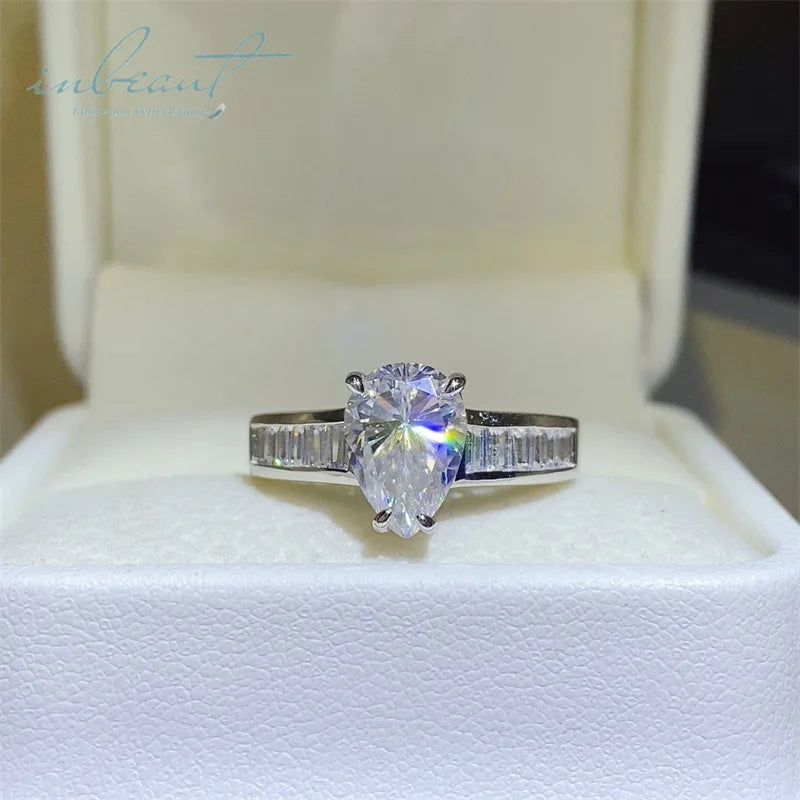 Silver 925 Original 3 Carat Brilliant Cut Diamond Test Past D Color Water Drop Shape Moissanite Wedding Ring Gemstone Jewelry
