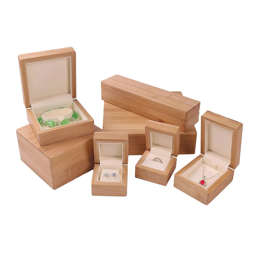 Customized Bamboo Microfiber Adjustable Square Design Watch Packing Ring Earring Pendant Set Jewelry Storage Gift Boxes Handm