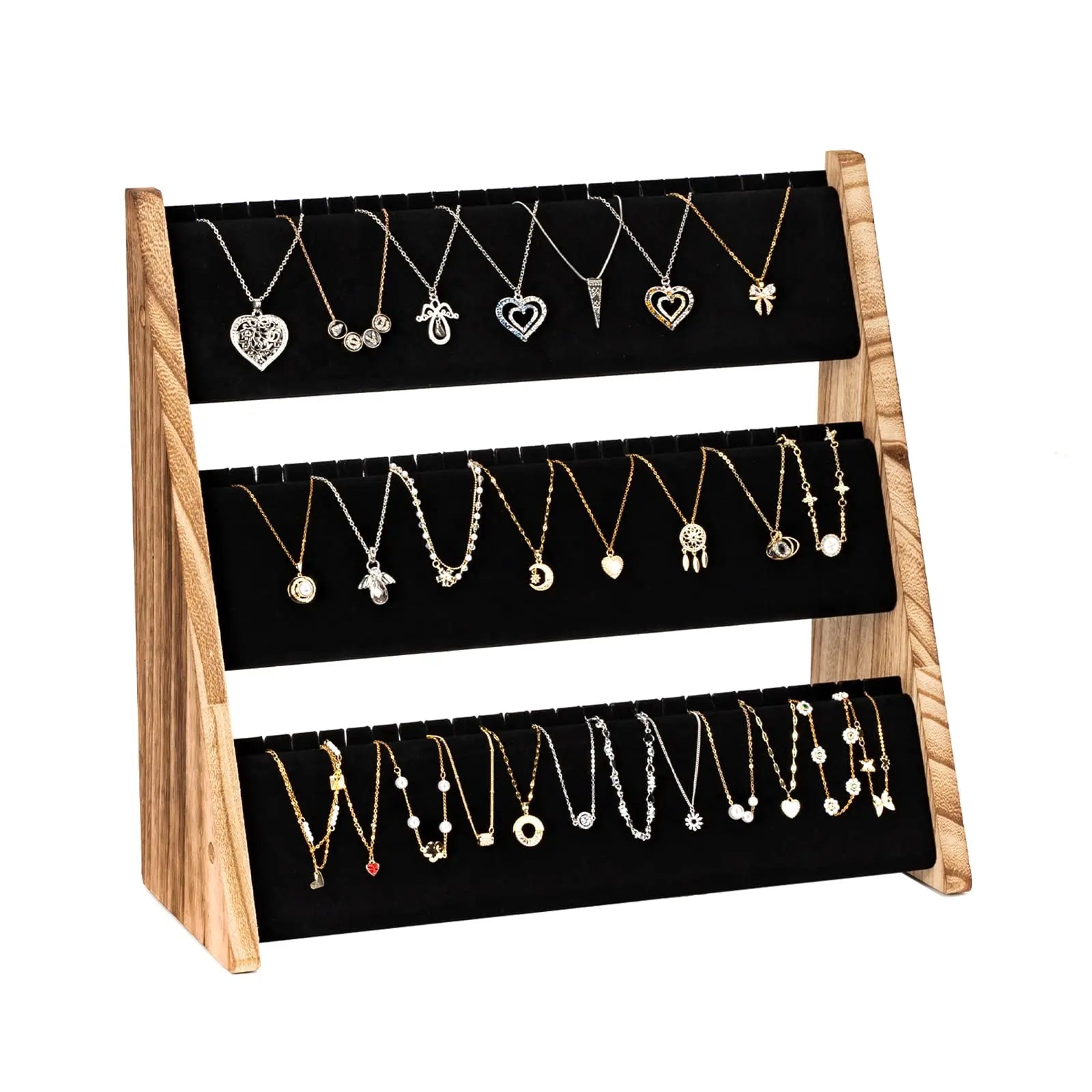Packaging Vendor Booth Display Stand Set Tray Necklace Prop Wood Luxury Necklace Display Stand Rack
