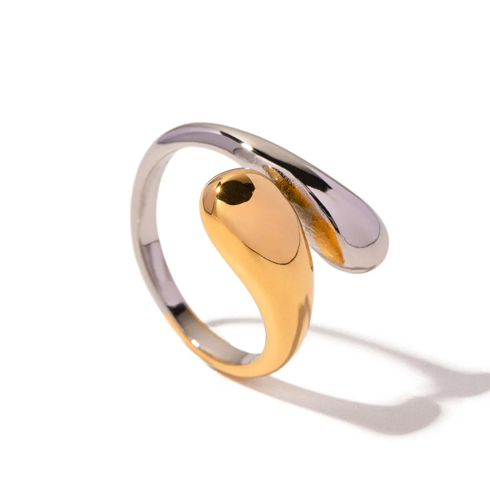 Lateefah 2024 Simple Gold and Silver Crossover Open Adjustable Stainless Steel Drop Shape Ring
