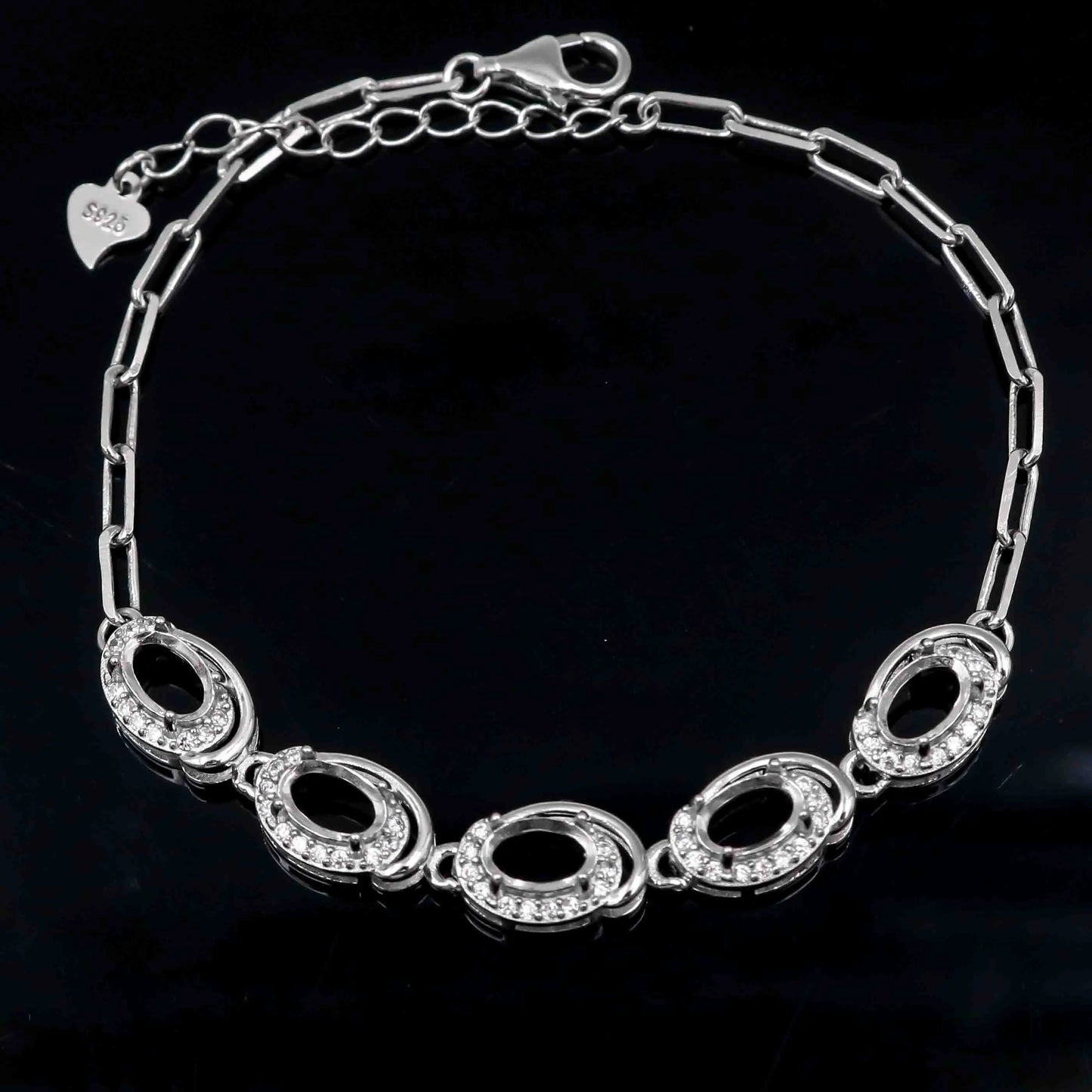Sterling Silver 4*6mm Semi Mount Bracelet Empty Support Blank Claw Setting S925 Mountain Base Holder Without Stone Inlay for 