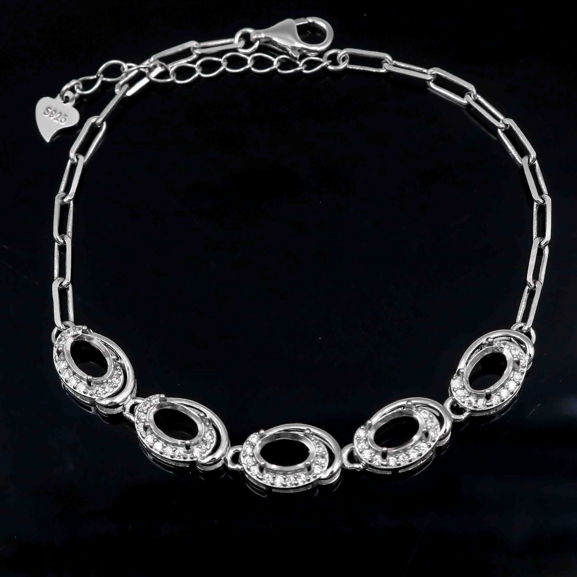 Sterling Silver 4*6mm Semi Mount Bracelet Empty Support Blank Claw Setting S925 Mountain Base Holder Without Stone Inlay for 