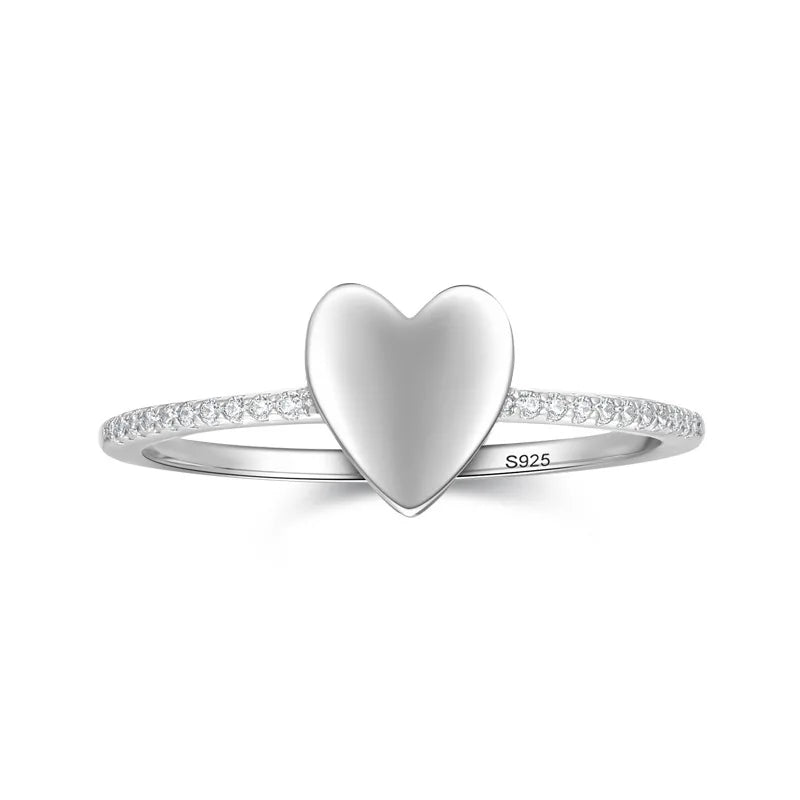 Ada Jewelry Women Fashion Bague Argent Zircon Rhodium Plated 925 Silver Heart Design Ring