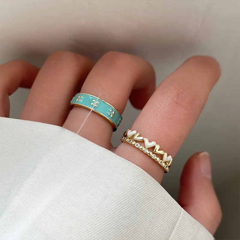 Fashion Drop Glaze Gold Plated Rings Adjustable Rings Light Gray Green Cold Enamel Rings for Women Jewelry