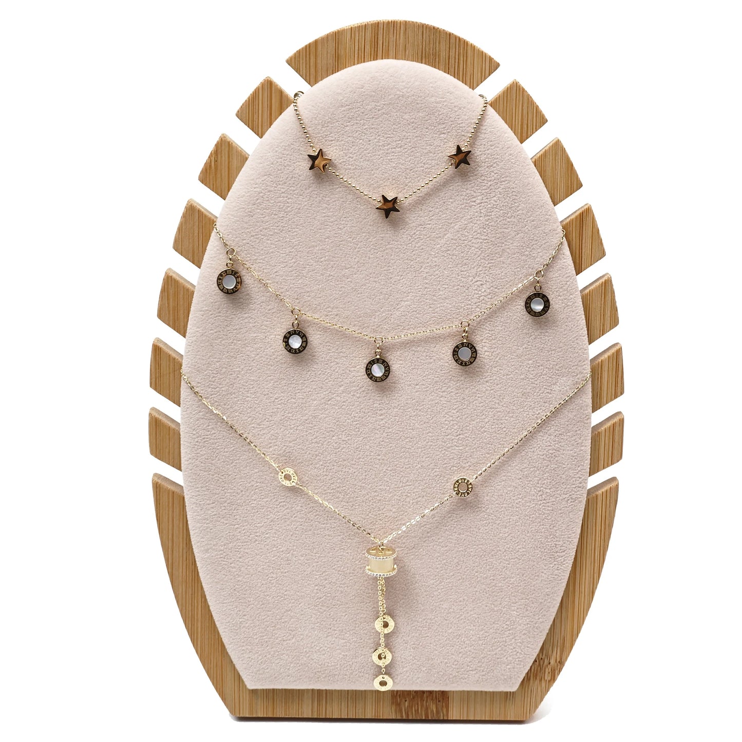 Wholesale Live Props Jewelry Packaging Luxury Velvet Necklace Holder Oval Beige Display Stand