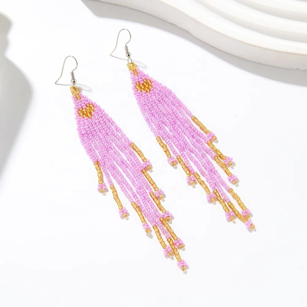 Trendy Boho Huggie Hoop Earrings Handmade Fashion Jewelry with Beaded Detail and Zircon Glass for Unisex