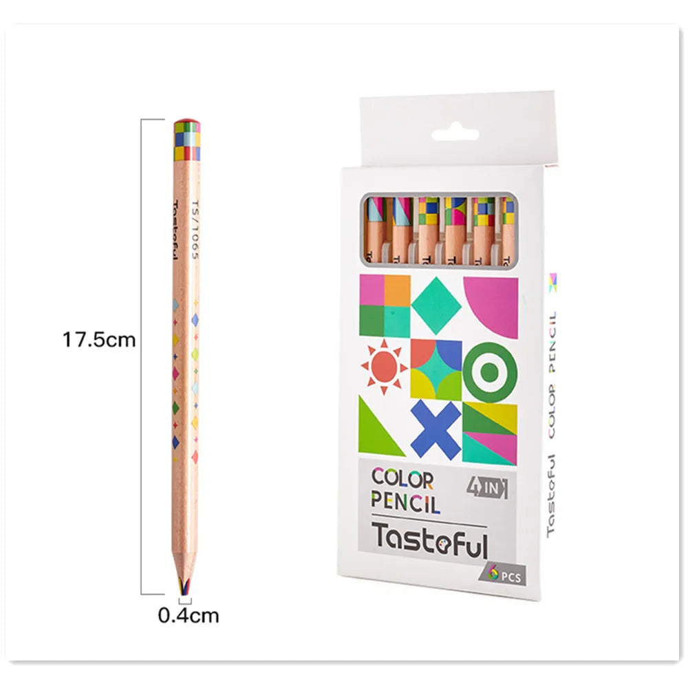 Custom Logo Four-Color Triangular Wooden Pen Multi-Color Creative Rainbow DIY Graffiti for Kids Non-Toxic Colored Pencils