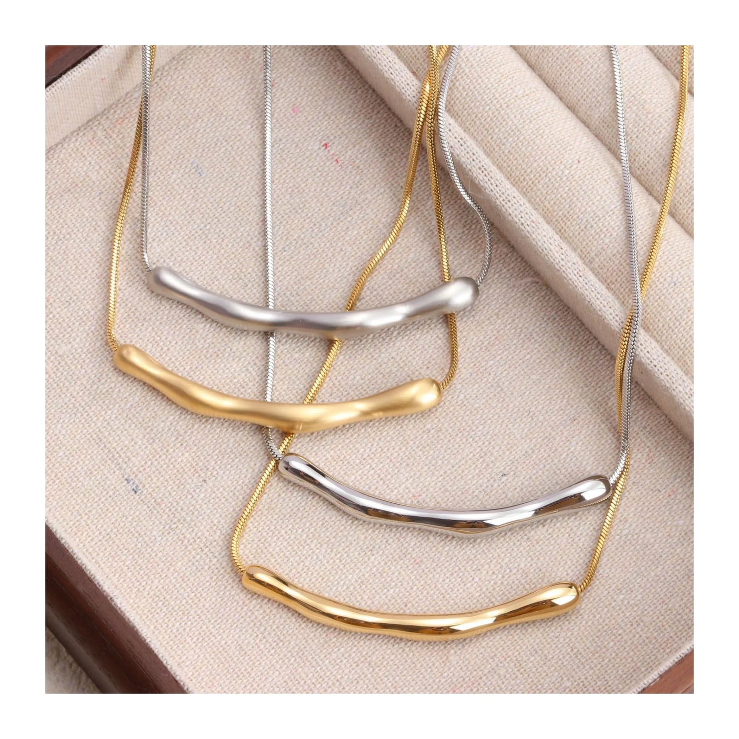 Personality 18K Gold Plated Stainless Steel Waterproof Jewelry  Geometry Strip Shaped Irregular Pendantetric  Necklace