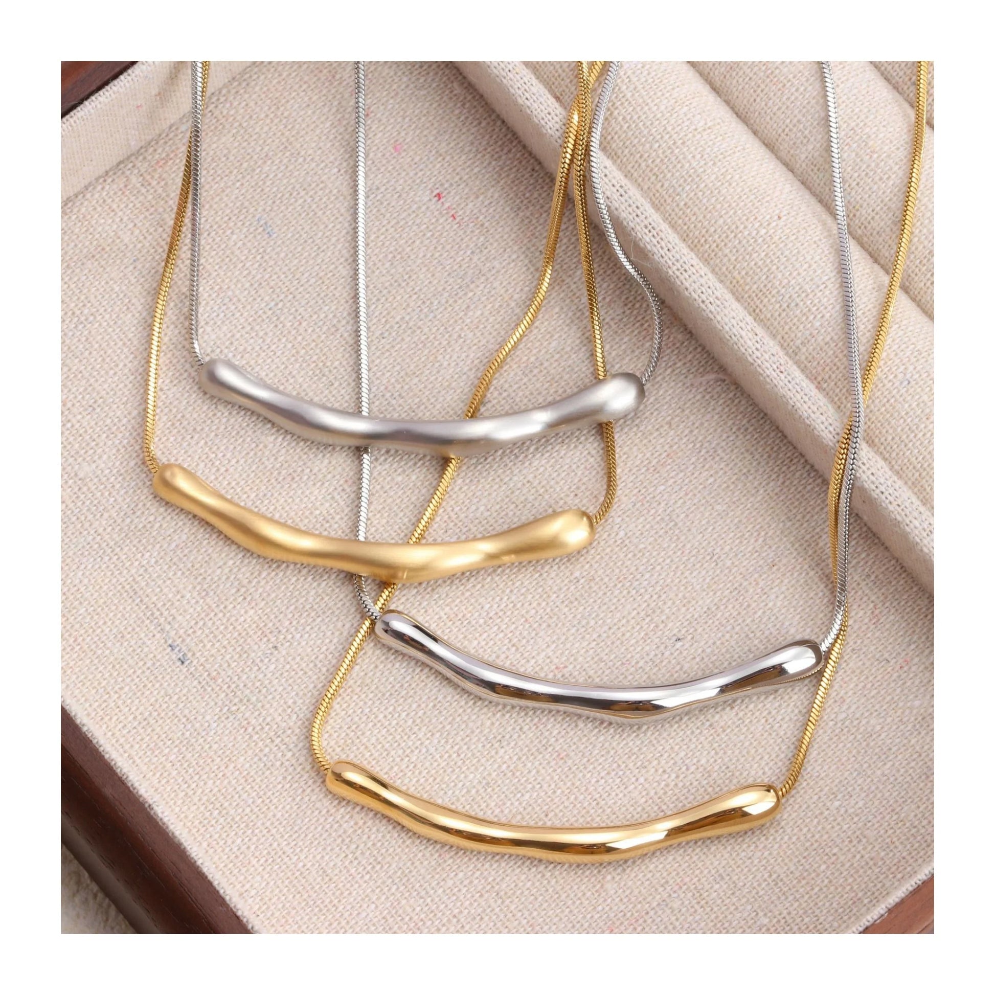 Personality 18K Gold Plated Stainless Steel Waterproof Jewelry  Geometry Strip Shaped Irregular Pendantetric  Necklace