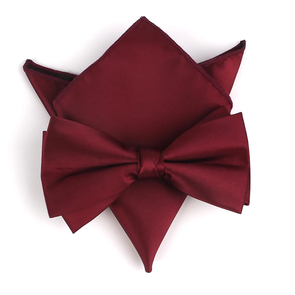 Wholesale Burgundy Bowtie Set Solid Bow Tie Hanky Set Silk Men Bow Tie Sets Luxury