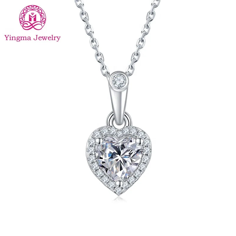 Yingma Manufacturers' 6.5 mm 1ct Heart Shape Moissanite Pendant Necklace for Women 925 Sterling Silver Jewelry