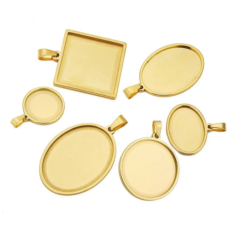 Tray Cabochon Cameo Bases Setting Jewelry Making Supplies Stainless Steel Round Blank Base Pendants