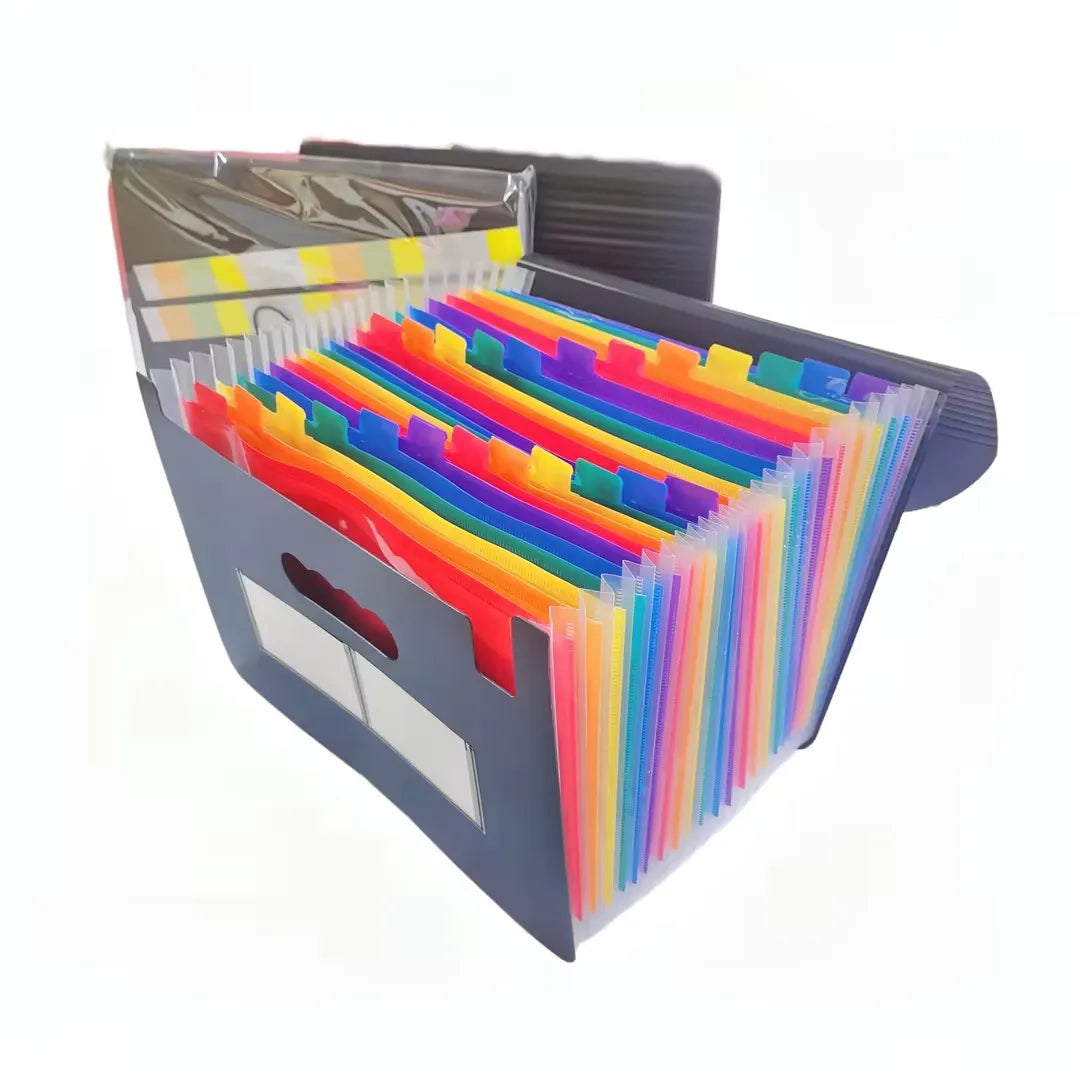 24 Pockets Colorful PP Plastic Leather Manila Paper Cardboard Waterproof Document Folder Bag Expanding File Folder