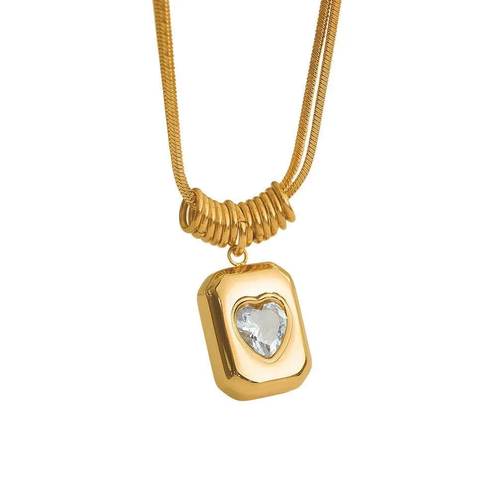 LUOYAN Classic Vintage 18k Gold Plated Stainless Steel Geometric Medal Charm Double Snake Chain Choker Anniversary Wedding