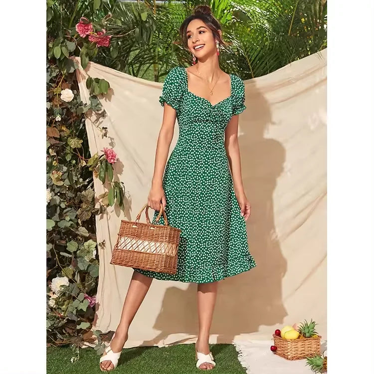 Daily Casual Printed Dresses Summer New Fashion Versatile Slim and Slim One-piece Dress Suitable for Picnic