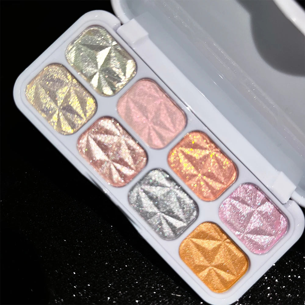 8 Color Shimmer Pearl Diamond Highlighter Palette Pressed Mineral Powder Face Makeup Shiny Highlight