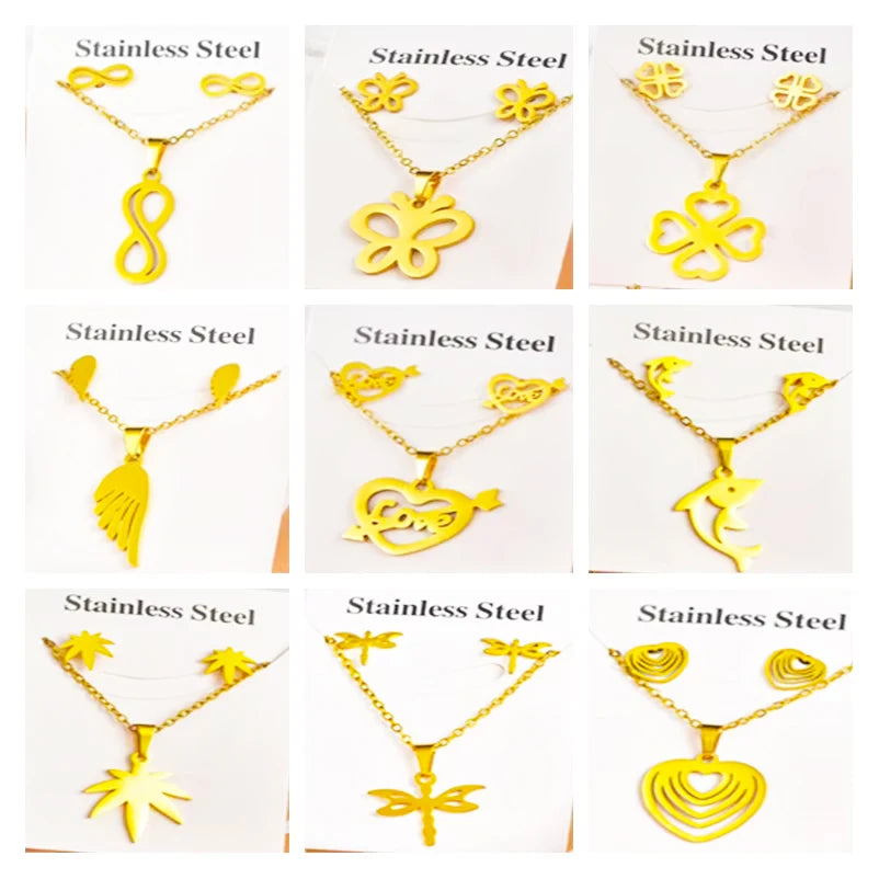 Wholesale Gold-Plated Stainless Steel Jewelry for Women More Than 100 Sets Necklace Earrings for Wedding Accessories or Gifts