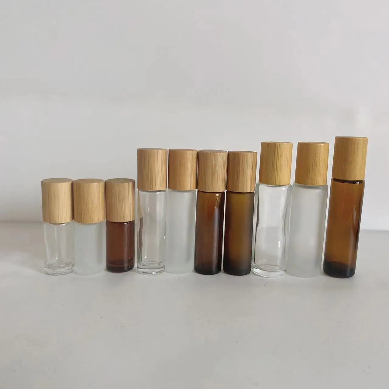 5ml 10ml 15ml Clear/frosted/amber Roll on Glass Bottle Essential Oil Glass Roller Bottle with Roller  and Bamboo Cap