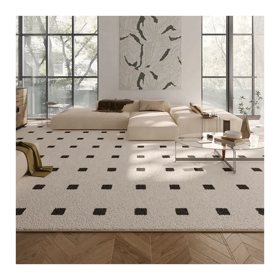 Turkish Style Bedroom Carpet Black and White Checkerboard Faux Cashmere Living Room Rugs