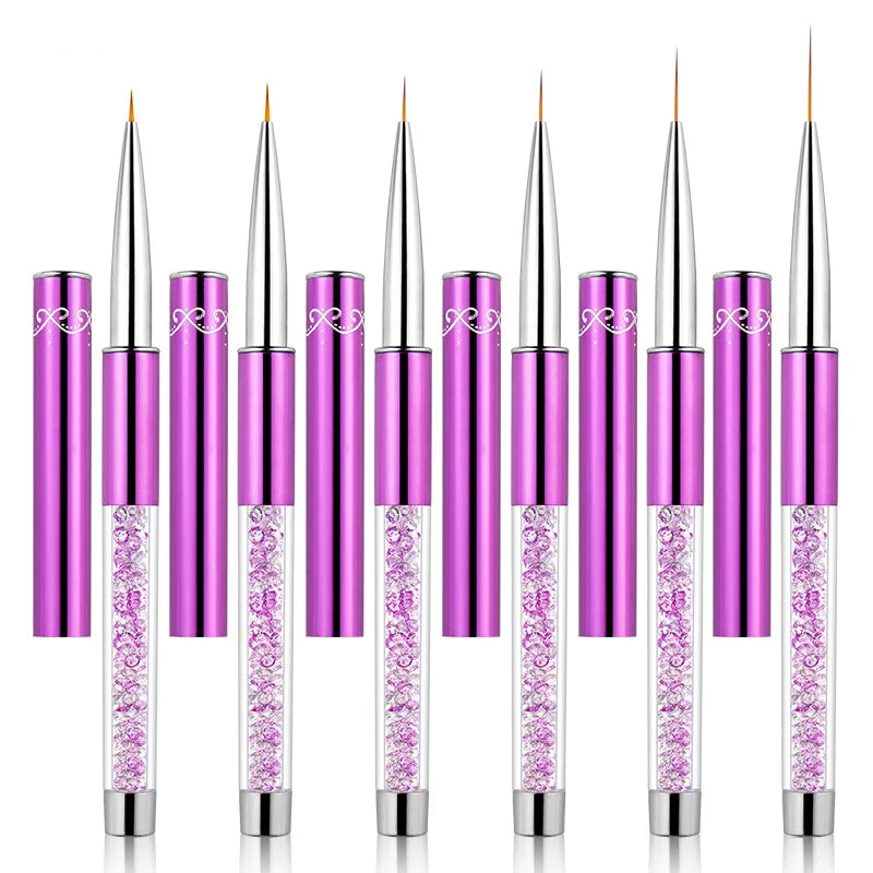 5/7/9/11/15/20mm Rhinestones Handle UV Gel Acrylic Tips Stripes Drawing Painting Tools Fine Liner Nail Art Brush