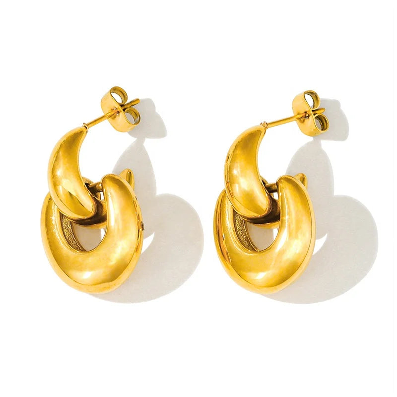 MICCI 18K Gold Plated Waterproof Hypoallergenic Stainless Steel Minimalist Lock Moon Fashion Jewelry Earrings