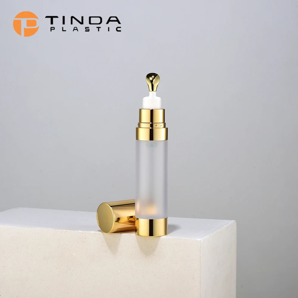 Best Selling 15ml 30ml Gold Acrylic Eye Cream Skin Care Serum Lotion Pump Bottle Easy Open End Screen Printed Design for Sham