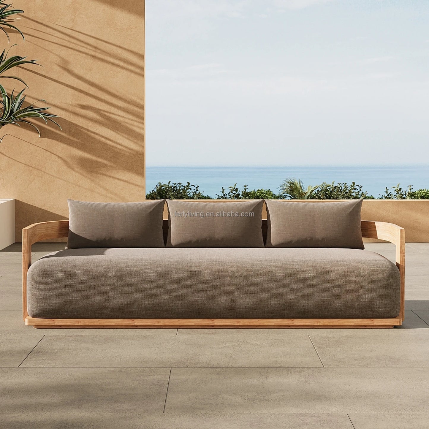 Ferly New Popular High End Rest Terrace Outdoor Garden Furniture Sofa Teak 3 Piece Sofa Sets for Patio