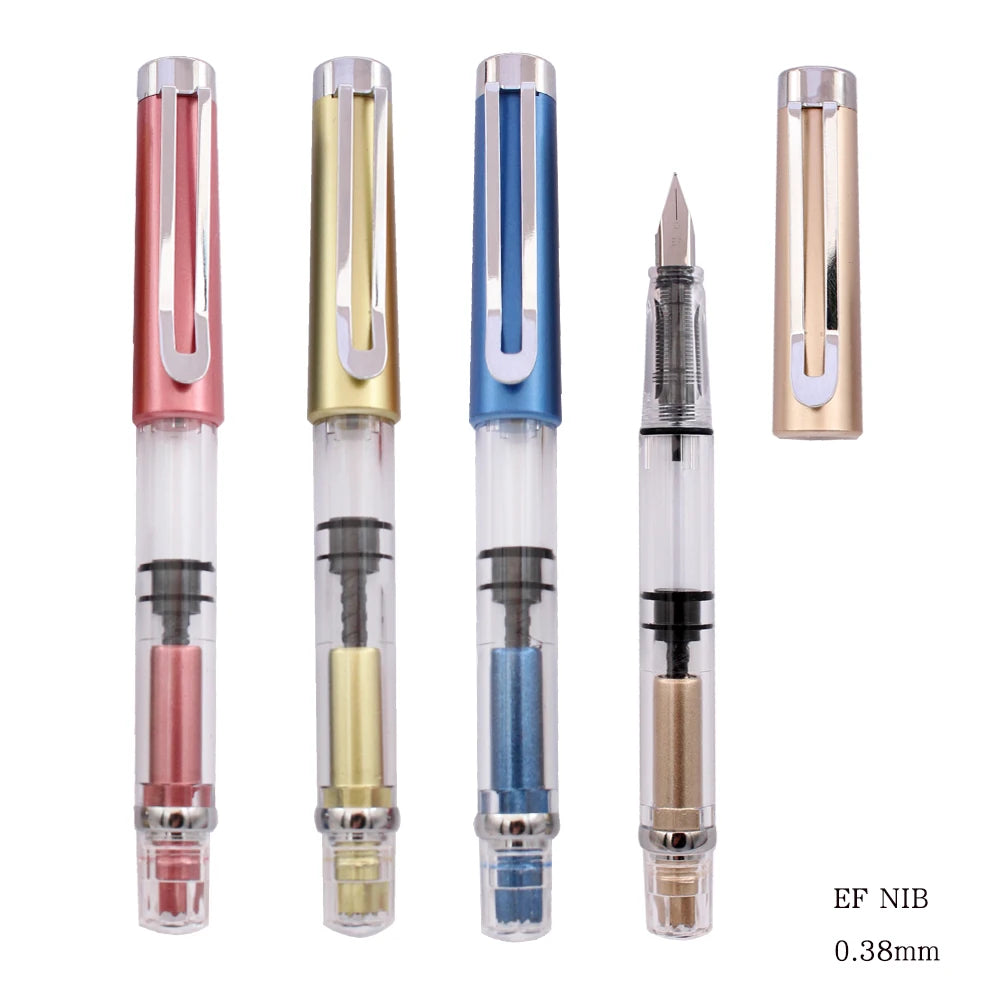 Custom Logo Transparent Student Fountain Pen Set Luxury ABS Plastic 0.38mm EF Nib Stainless Steel Gold Tip for Writing Financ