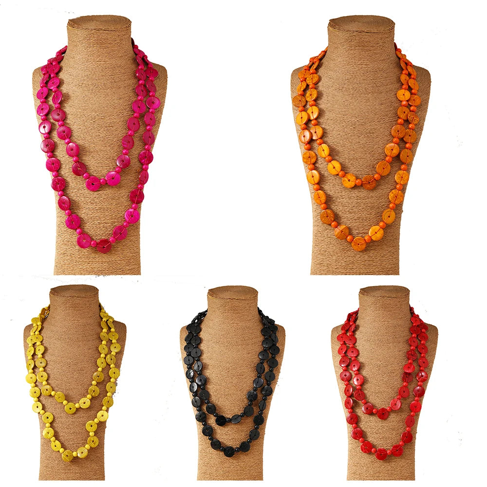 Bohemian Ethnic Vintage Coconut Shell Sweater Chain Long Necklace Wholesale Necklace for Women