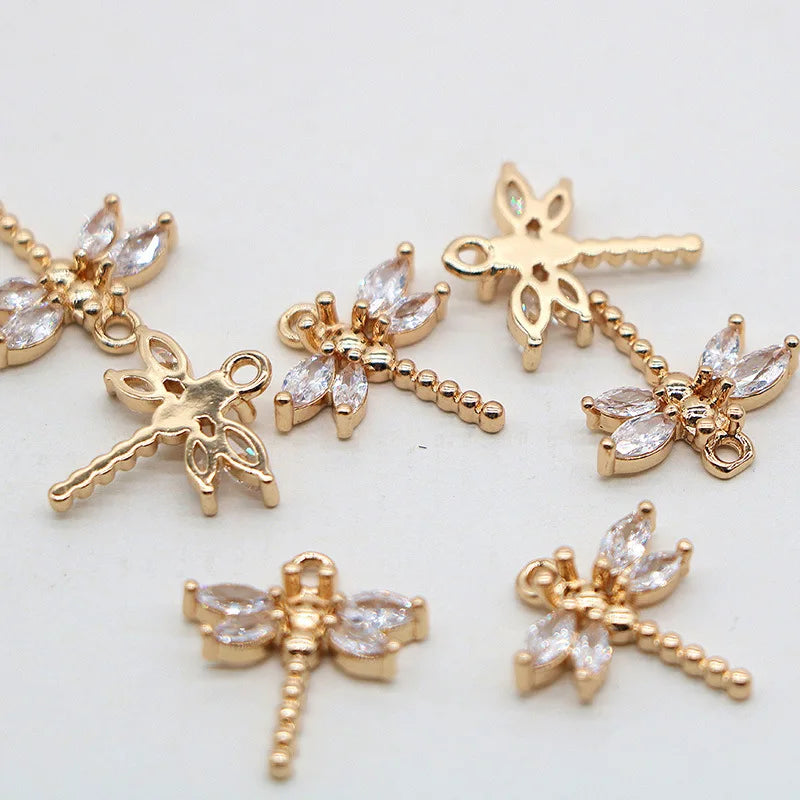 Delicate 13*14Mm Gold Plated Crystal Animal Zircon Dragonfly Pendant for Diy Bracelet Necklace Earring Jewelry Accessories