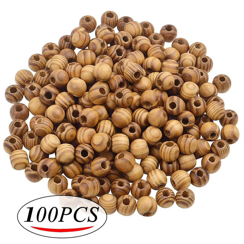 100pcs Bag Unfinished Natural Wood Beads  Pine Wooden Craft Beads with Beautiful Grain for DIY Handmade Decorations