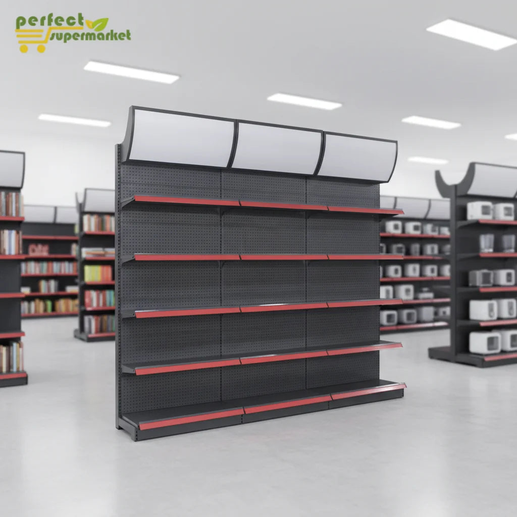 Customizable Modern Metal Grocery Shelves Heavy Duty Design Perforated Structure Epoxy Powder Coating for Supermarket Storage