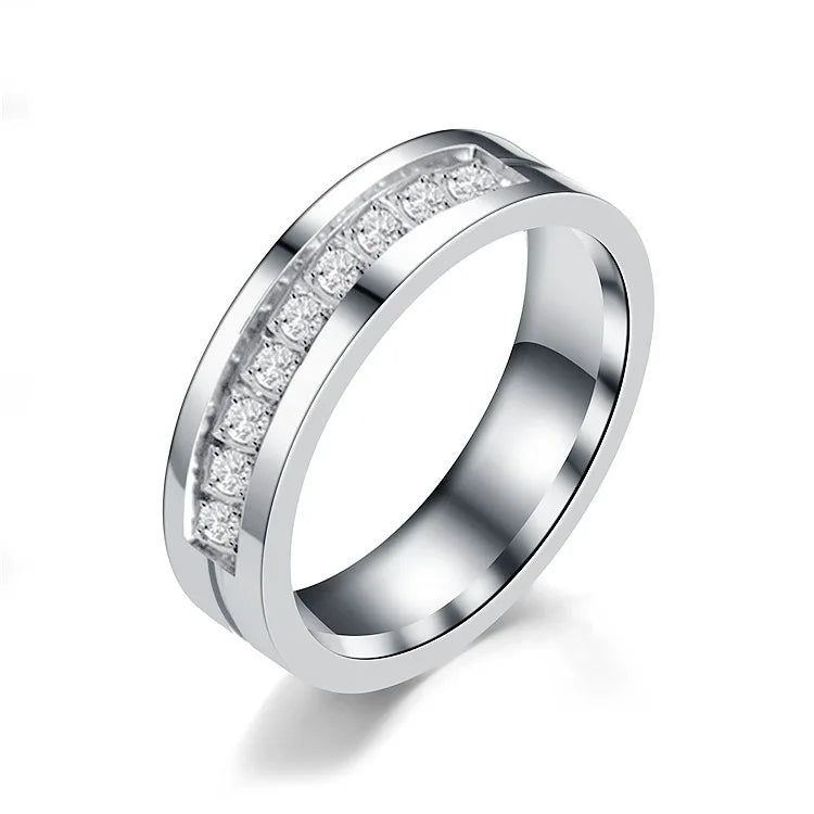 Spot Goods 6mm Width Gold Color Promise Engagement Diamond Couple Rings Stainless Steel Rings Diamond Rings for Teenage Girl