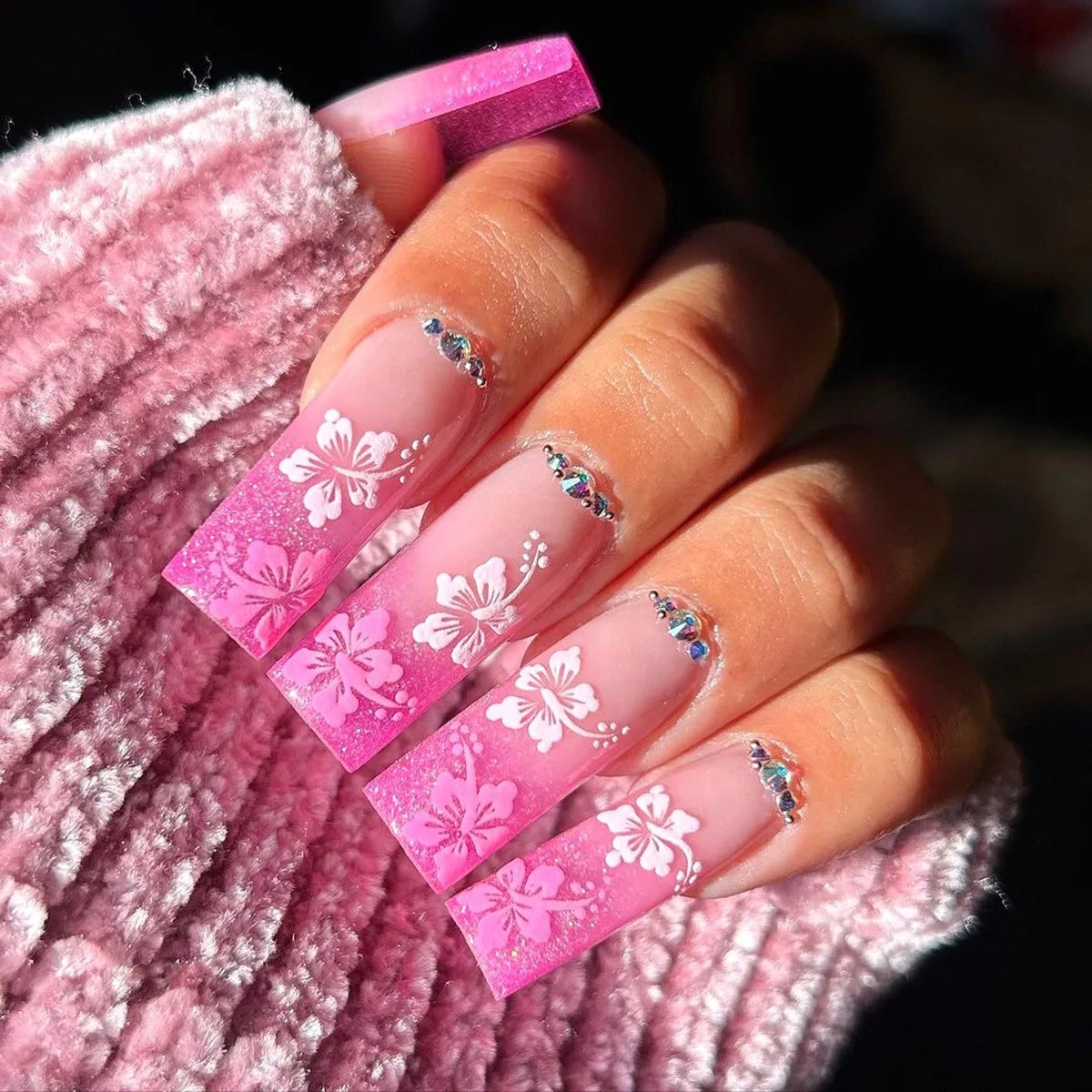 24 Pcs Long Ballerina Coffin Shining Diamond Art Acrylic Press on Nails Artificial Fingernails Customize Candy False Nails 27