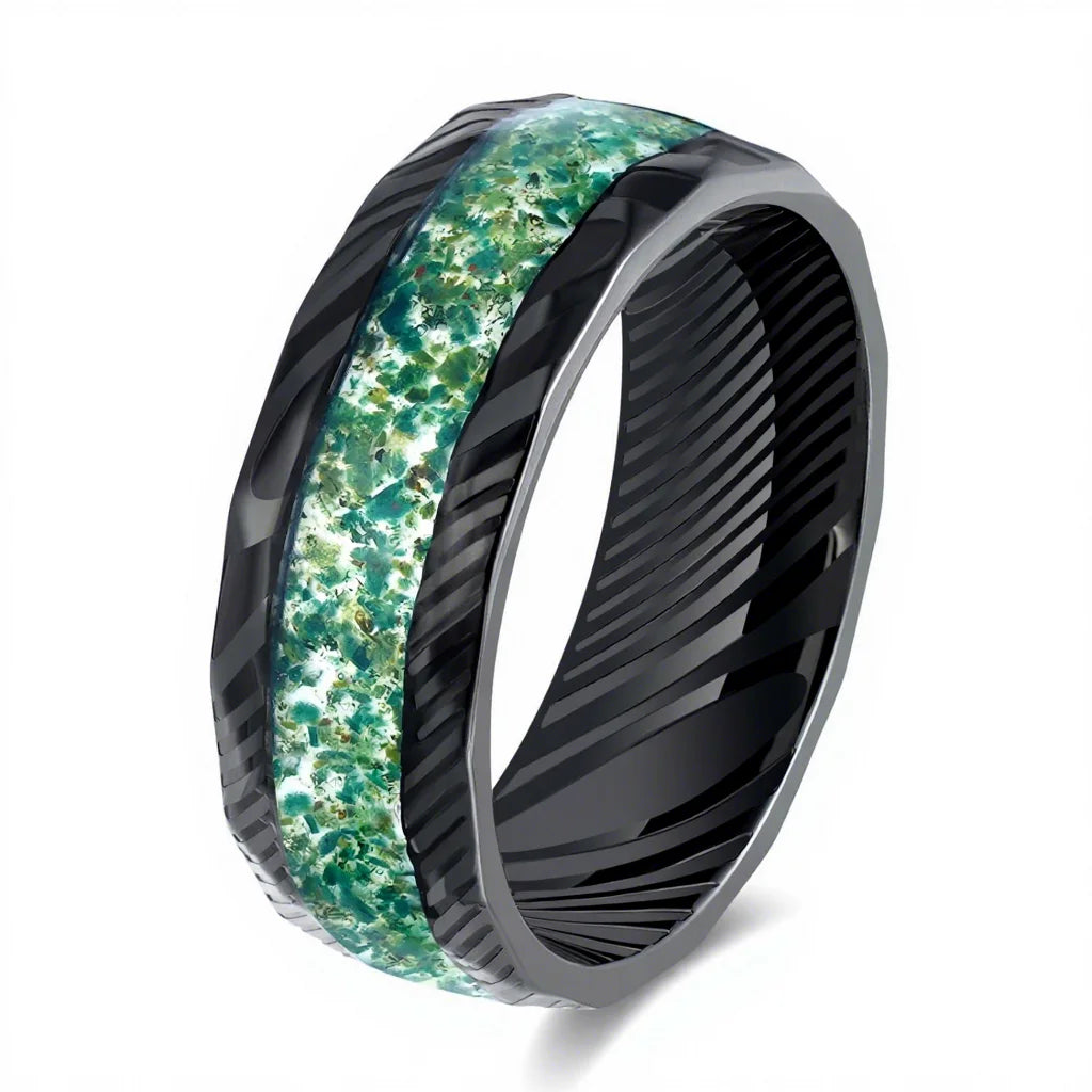 POYA Vintage Unisex Black Stainless Steel Ring 8mm Aquatic Plant Jewelry Engagement Gift Fashionable Jewelry Rings