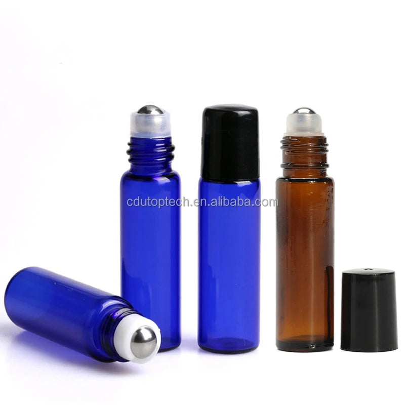 In Stock 10 ml Amber Brown Roll on Glass Bottles 10ml Thick Glass Roller Bottles with Black Caps Steel Roller for Essential O