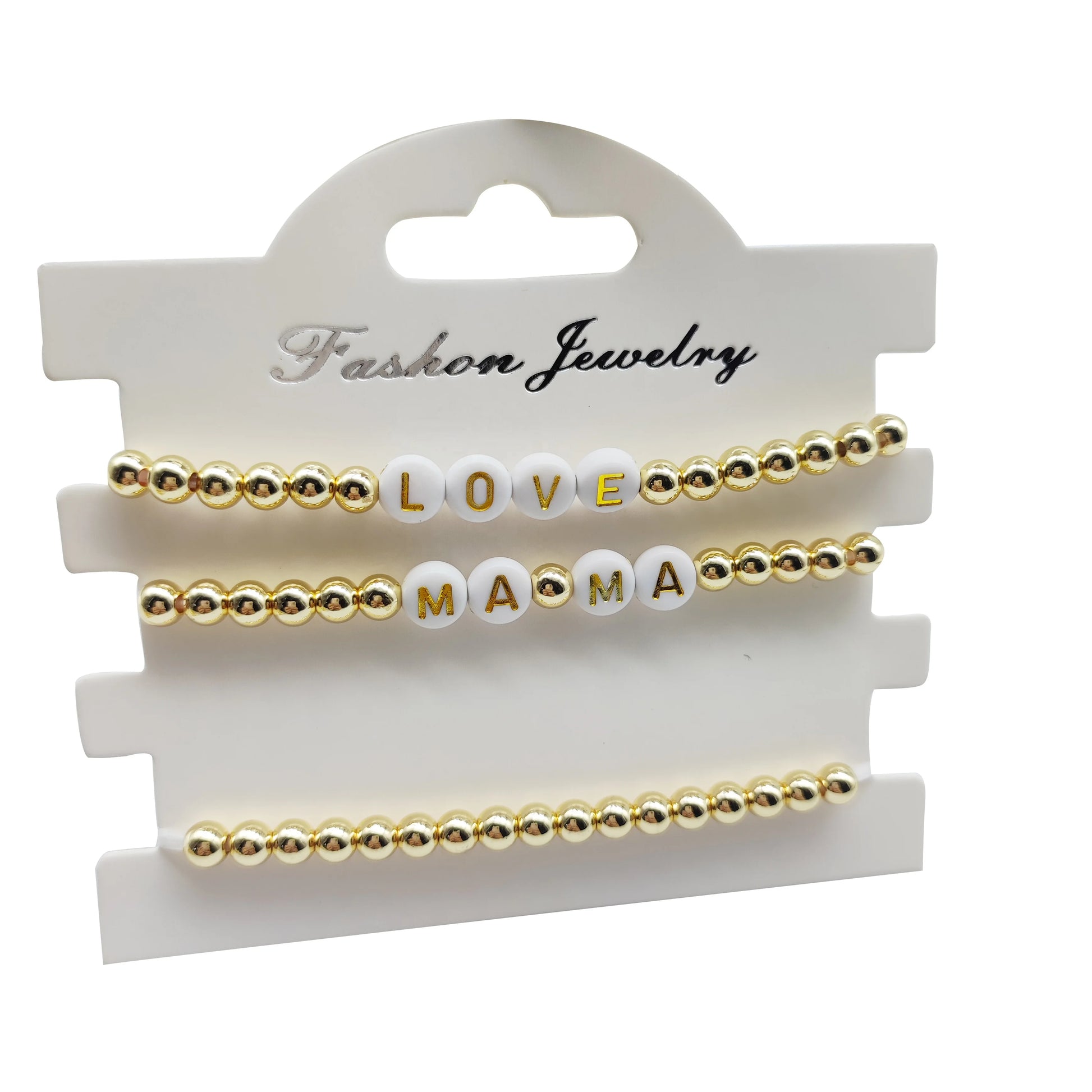 Gold Fashion Bead Elastic Design Zinc Alloy 14K Gold Plated Acrylic 6mm Custom Beads Classic Unisex Mama Bangles Gift Jewelry