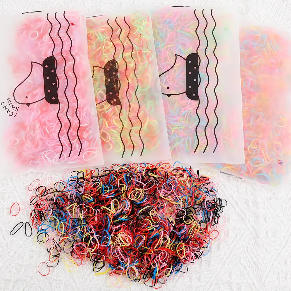 Colorful 1000pcs/pack Rubber Hair Band Disposable Hairless Hair Tie Elastic Hair Band for Children