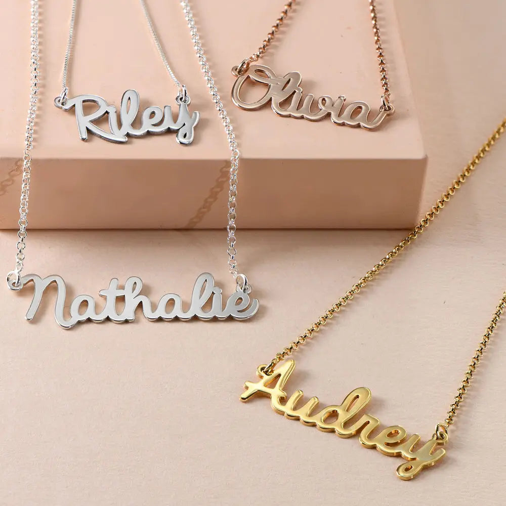 Personalized Initial Nameplate Necklace Jewelry Gift Gold Rose Gold Plated Custom 925 Sterling Silver Name Necklace