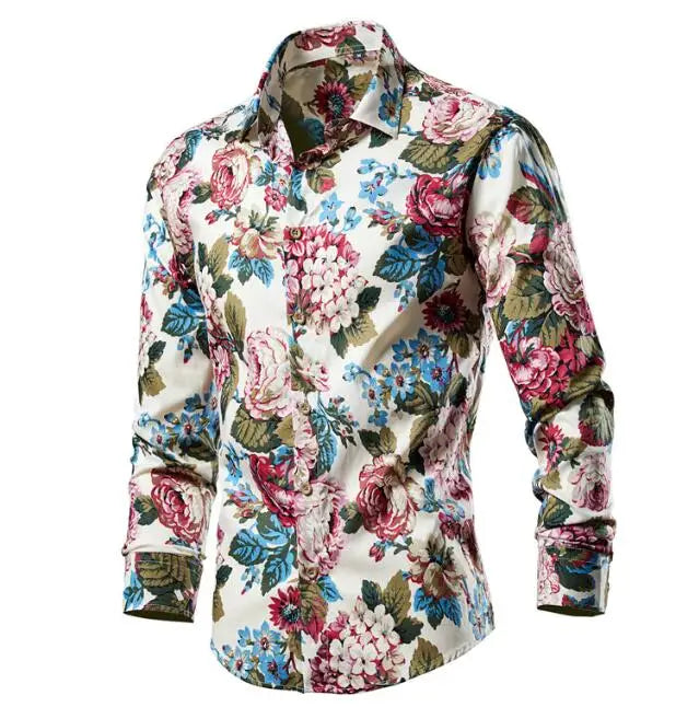 Men's Casual Fashionable Long Sleeved Shirts Floral Print Shirt Beach Style  Oversized Shirts