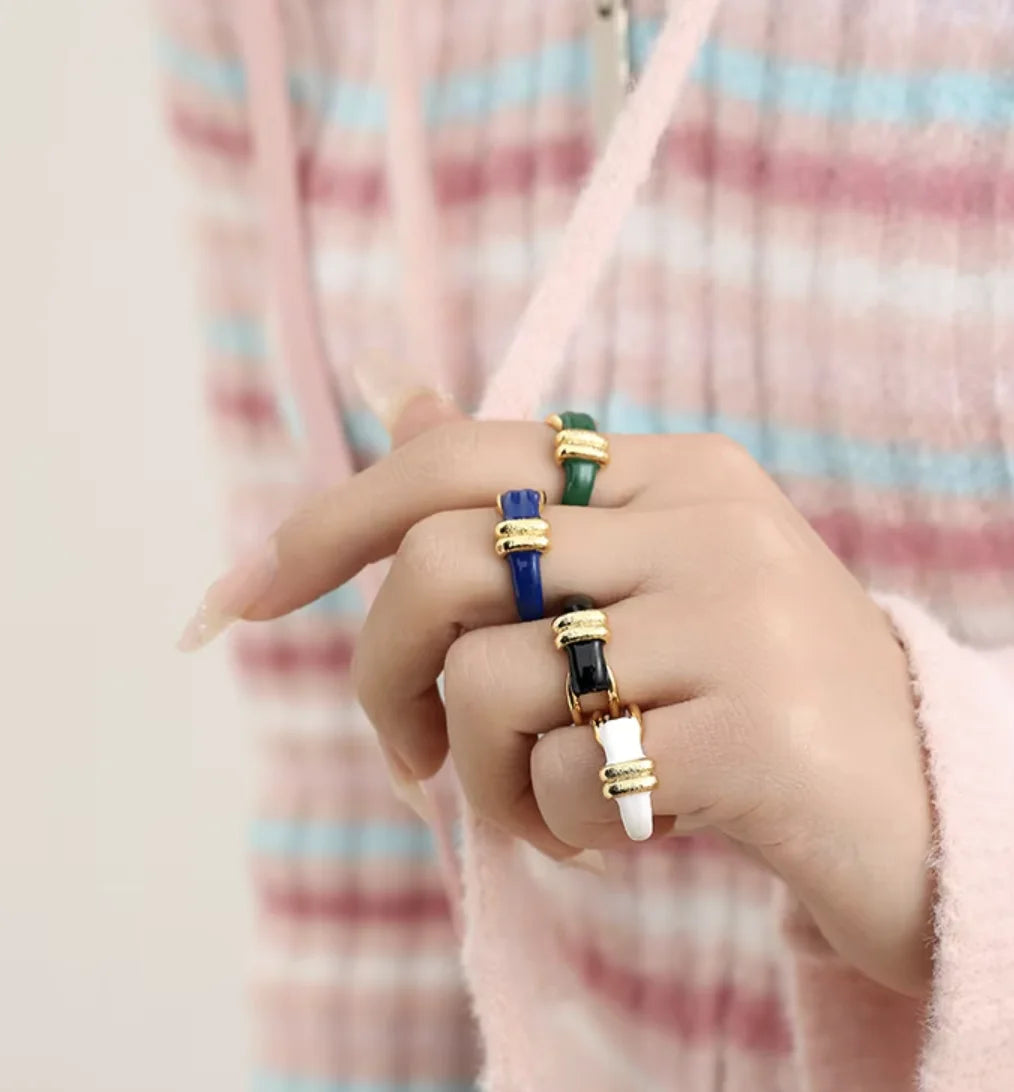 Wholesale Fashion Women 18k Gold Plated Ring Y2K Jewelry Simple Handmade Oil Dripping Enamel Ring for Men