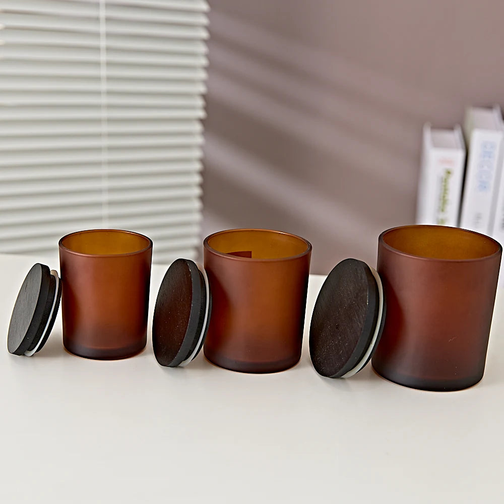 Wholesale 7oz 10oz 14oz Luxury  Brown Amber  Glass Candle Jars for Making Candles Bulk Empty Container with Lid