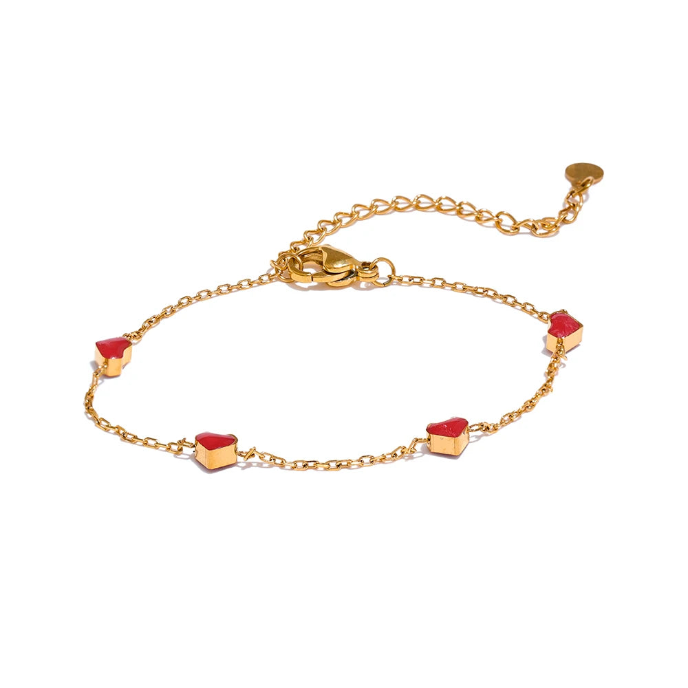 JINYOU 3472 Double Side Enamel Heart Chain Chic Bracelet Bangle 2025 Gift Stainless Steel Fashion Charm Korean Golden Jewelry