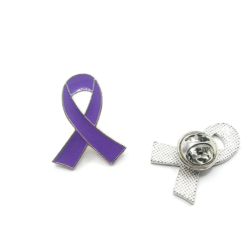 Factory Enamel Purple Testicular Hodgkin Pancreatic Cancer Awareness Ribbon Brooch Suit Hat Clothes Pin Badge Brooches Lapel 