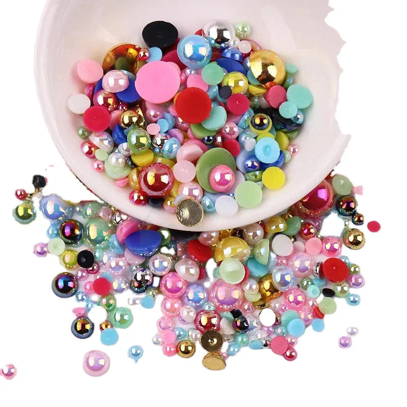 Flat Back DIY Handmade Nail Art Rhinestones ABS Imitation Pearl Electroplating Water Diamond Illusion Effect