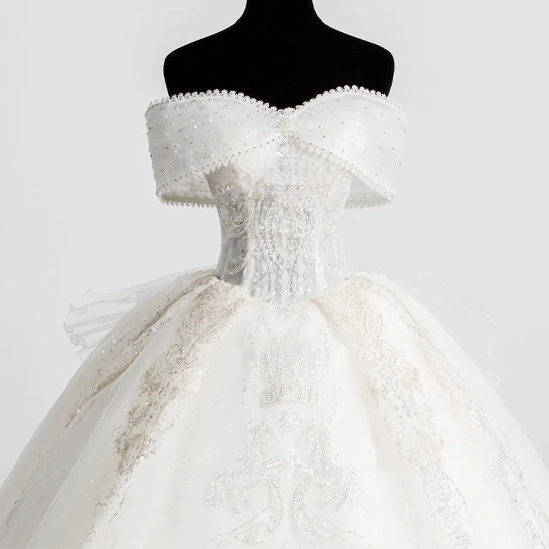 2025 AL1145 Luxury African Civil White Bride Dream ball gown Beaded Shiny One Shoulder Crystal Plus Size Wedding Dress
