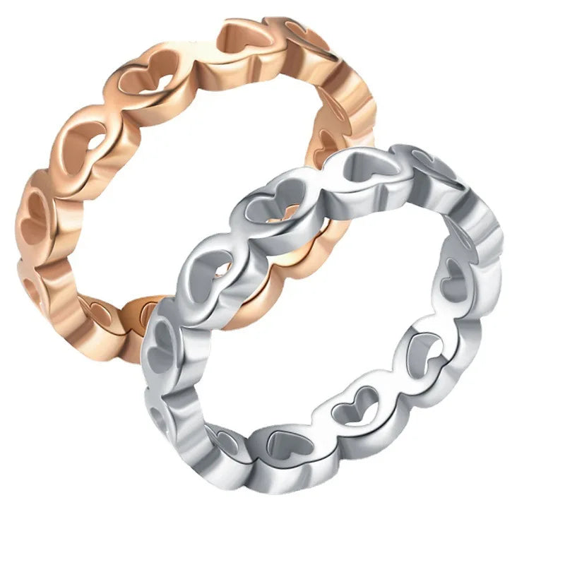 2025 Light Luxury Titanium Steel Polishing Heart Shaped Skeleton Stainless Steel Rings Couple Rings Heart Rings for Woman