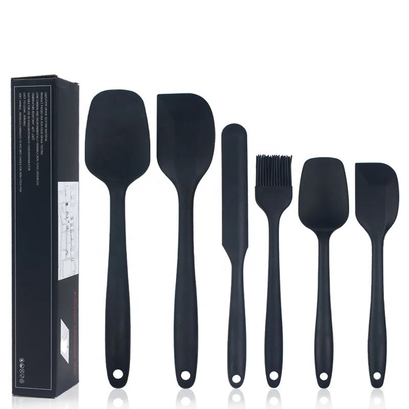 6-Piece Food-Grade Thick Silicone Spatulas Set Dishwasher-Safe Heat Resistant Non-Stick Baking & Pastry Tools